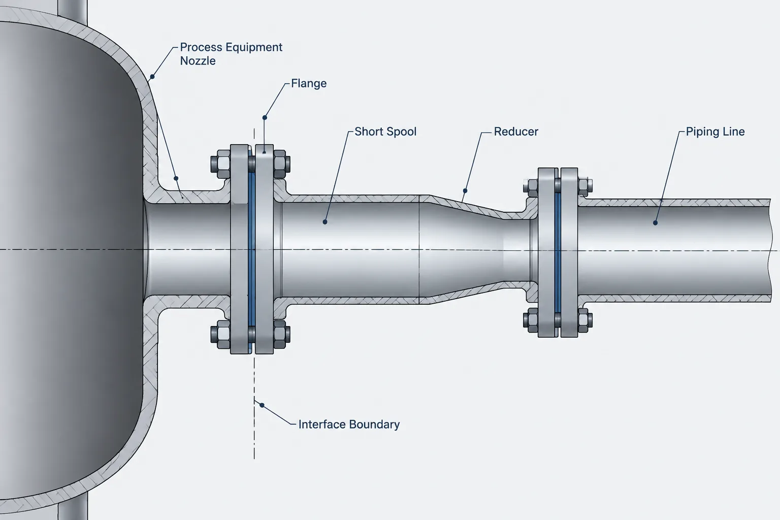 Equipment Nozzle Size Mismatches in Piping CAD: Reducers, Flanges, and Interface Control