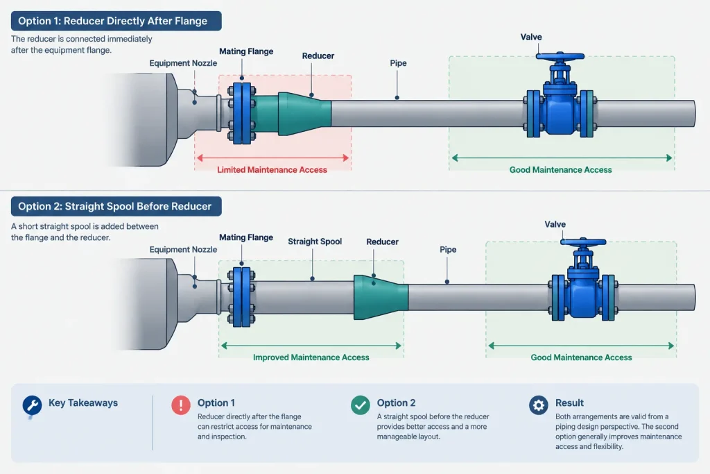 Equipment Nozzle Size Mismatches in Piping CAD: Reducers, Flanges, and Interface Control piping engineering illustration