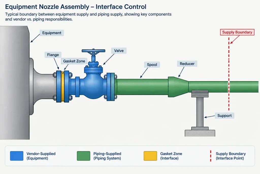Equipment Nozzle Size Mismatches in Piping CAD: Reducers, Flanges, and Interface Control piping engineering illustration