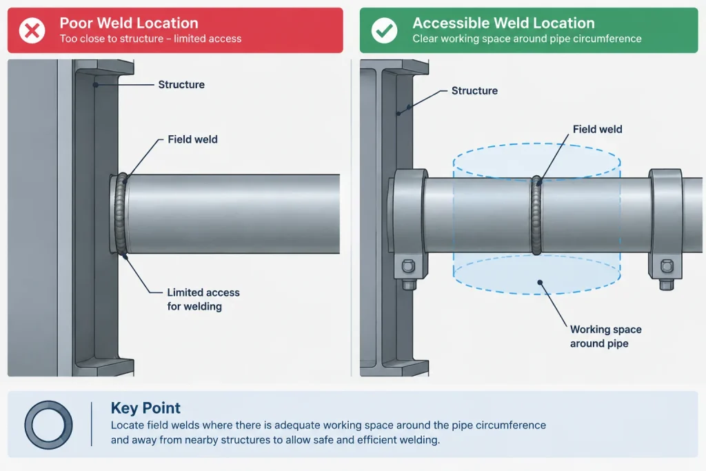 Field Weld vs. Shop Weld in Piping CAD: Spool Planning, Location, and Drawing Control piping engineering illustration