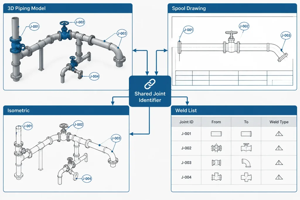Field Weld vs. Shop Weld in Piping CAD: Spool Planning, Location, and Drawing Control piping engineering illustration