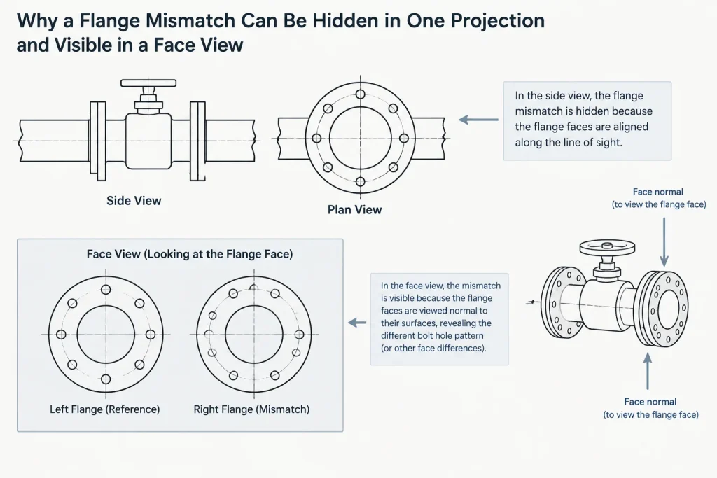 Flange Alignment in Piping CAD: Offset, Angular Error, Bolt-Hole Rotation, and Fit-Up piping engineering illustration
