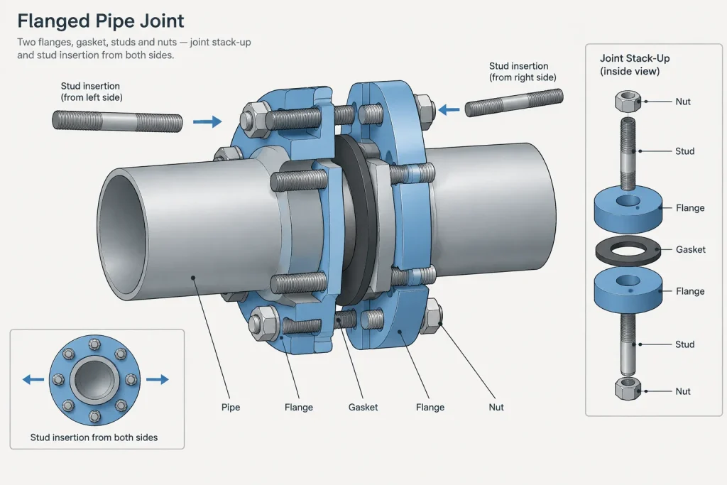 Flange Bolting Access in Piping CAD: Wrench Clearance, Stud Removal, and Obstruction Checks piping engineering illustration
