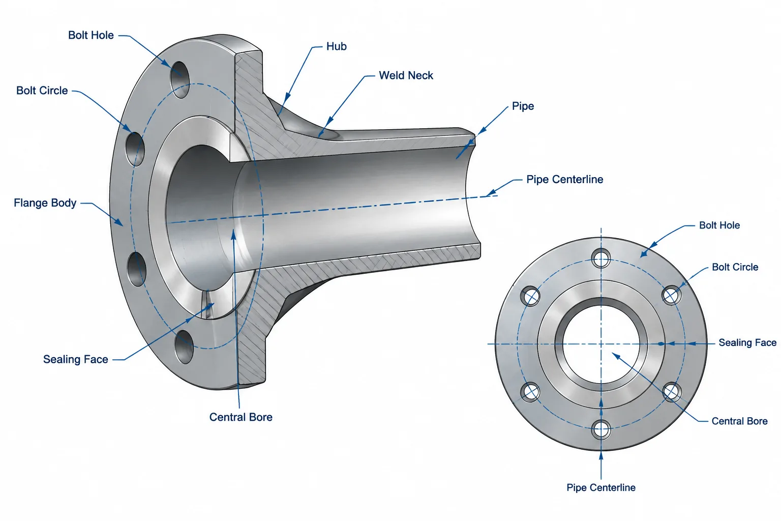 Flange Dimension Terminology: Bore, Bolt Circle, Face, Hub, and Thickness