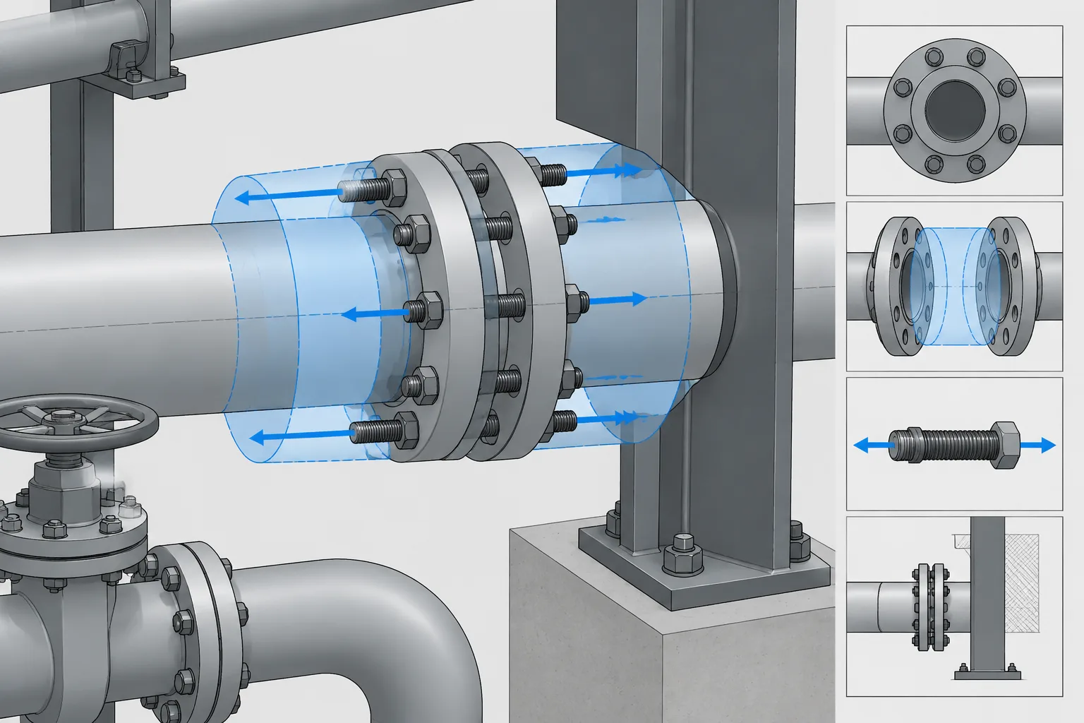 Flange Joint Separation Clearance in Piping CAD: Gasket Access, Stud Removal, and Maintenance Planning