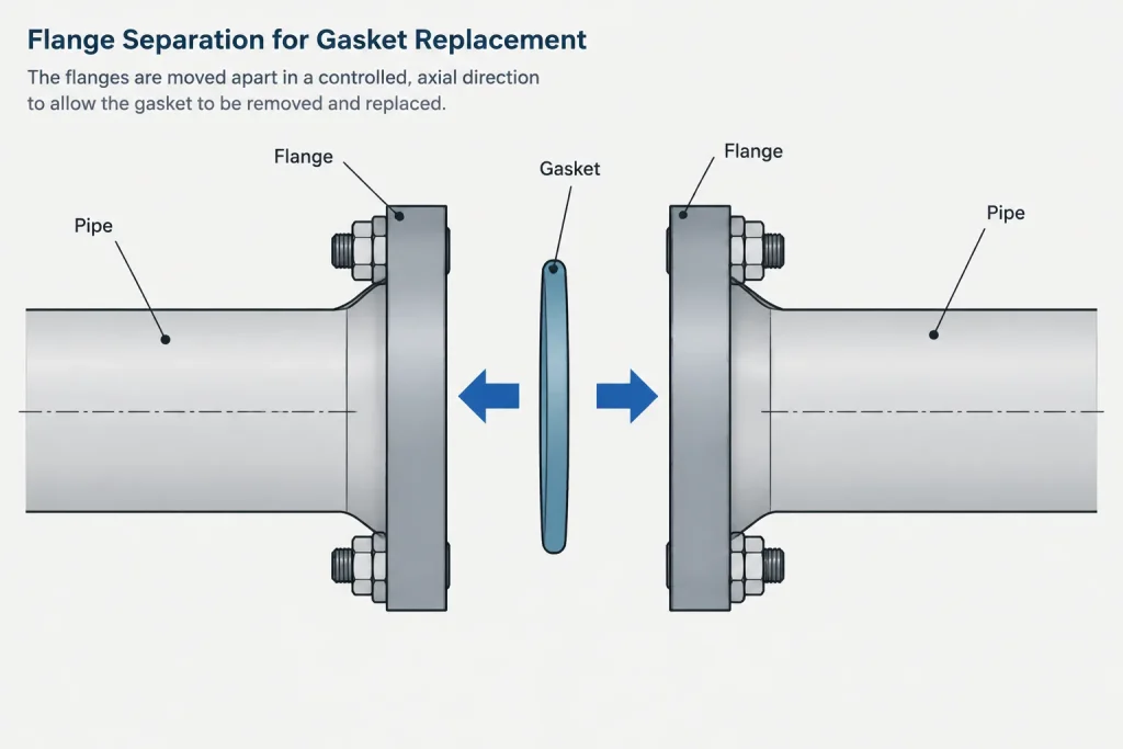 Flange Joint Separation Clearance in Piping CAD: Gasket Access, Stud Removal, and Maintenance Planning piping engineering illustration