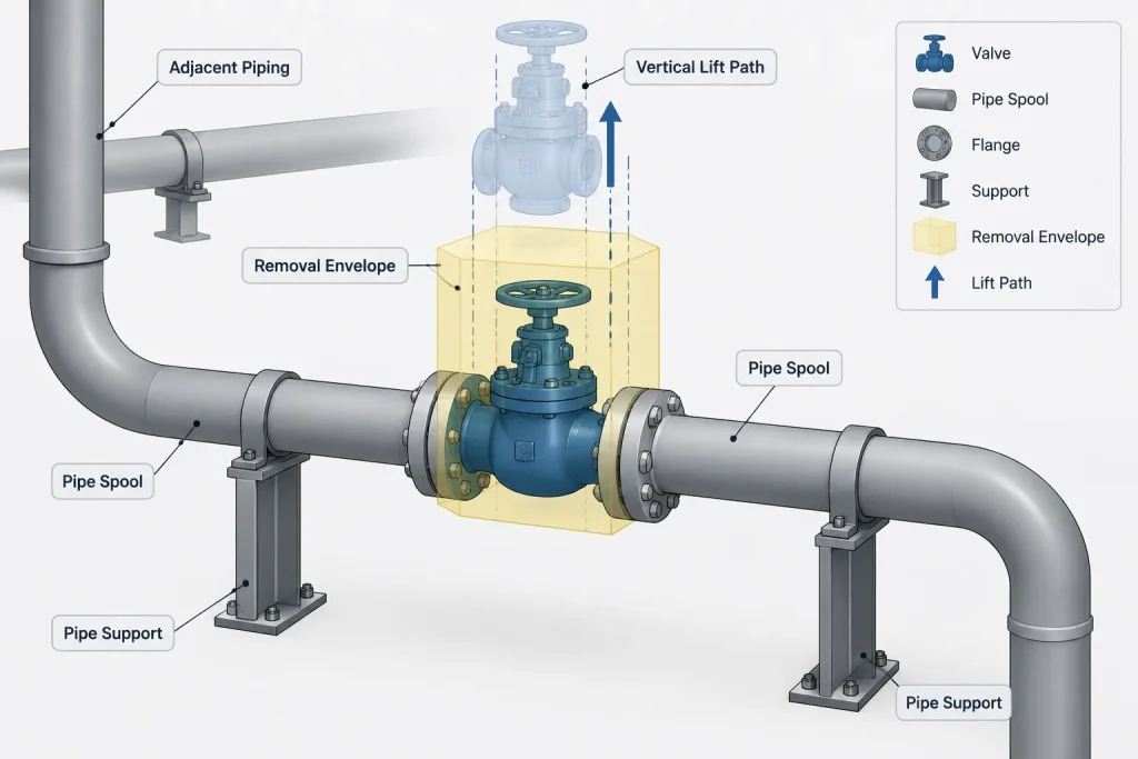 Flange Joint Separation Clearance in Piping CAD: Gasket Access, Stud Removal, and Maintenance Planning piping engineering illustration