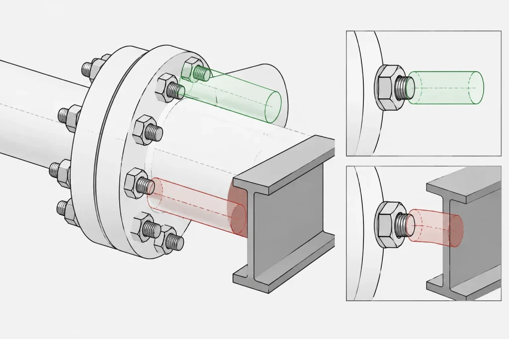 Flange Joint Separation Clearance in Piping CAD: Gasket Access, Stud Removal, and Maintenance Planning piping engineering illustration