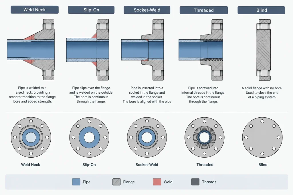 Flange Size vs. Pipe Size: Nominal Size, Bore, Outside Diameter, and Bolt Pattern Explained piping engineering illustration