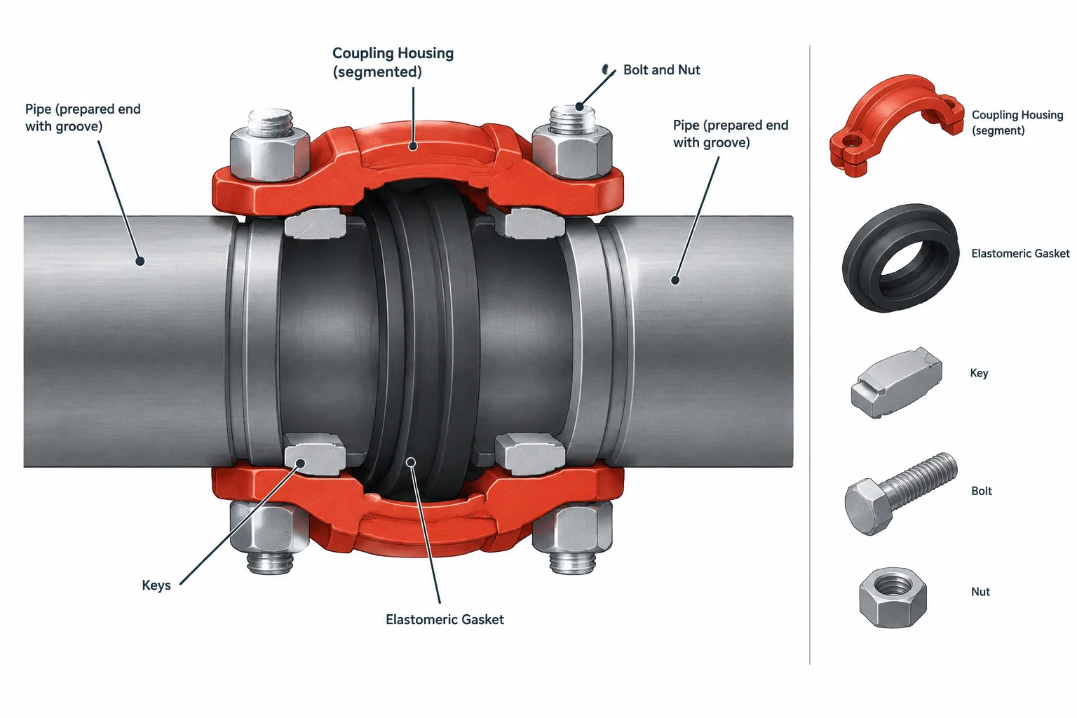 Grooved Pipe Joints in Piping CAD: Couplings, Grooves, Gaskets, and End Gaps