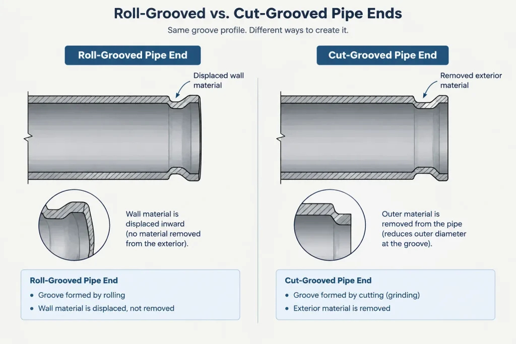 Grooved Pipe Joints in Piping CAD: Couplings, Grooves, Gaskets, and End Gaps piping engineering illustration