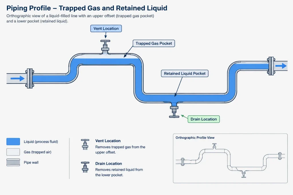 High-Point Vents and Low-Point Drains in Piping CAD: Placement, Purpose, and Documentation piping engineering illustration
