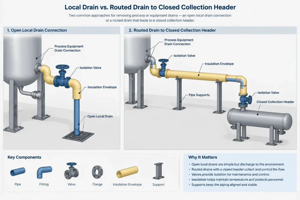 High-Point Vents and Low-Point Drains in Piping CAD: Placement, Purpose, and Documentation piping engineering illustration
