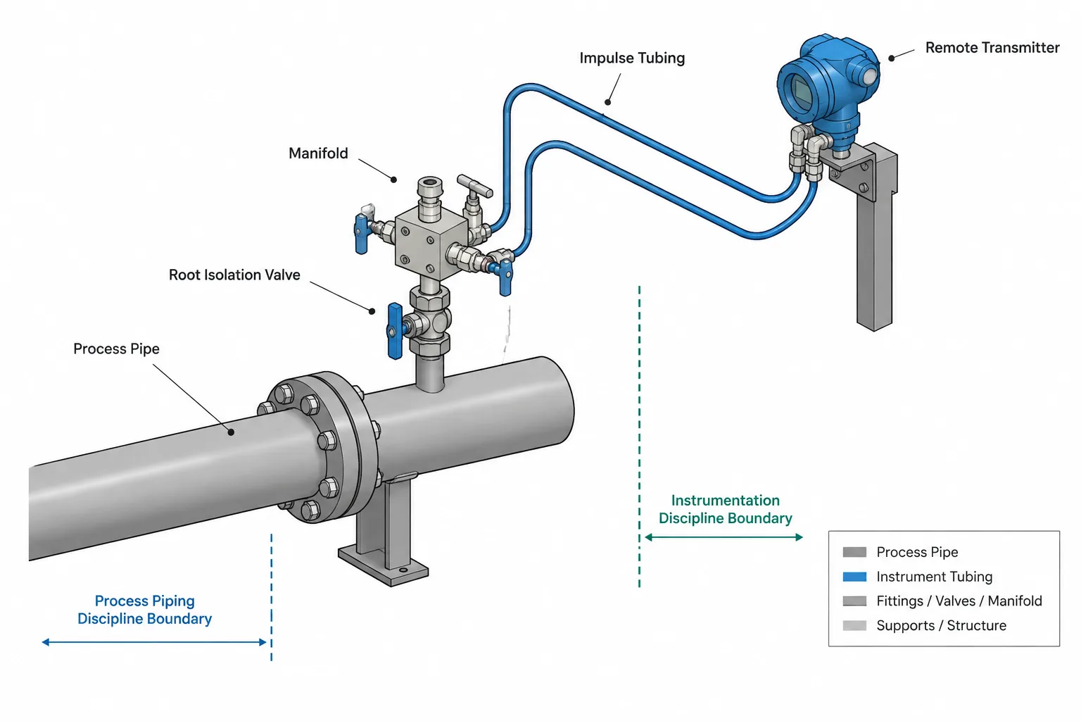 Instrument Connections in Piping CAD: Process Taps, Root Valves, and Model Boundaries