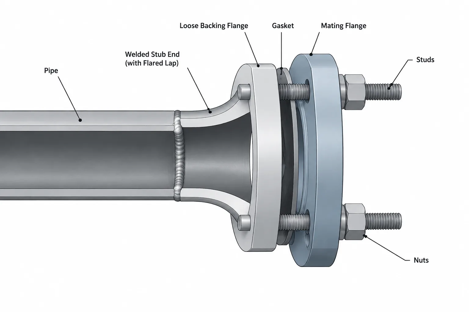 Lap Joint Flanges and Stub Ends in Piping CAD: Assembly, Rotation, and Dimension Control