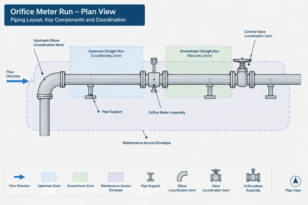 Orifice Flanges in Piping CAD: Pressure Taps, Plate Orientation, and Meter-Run Control piping engineering illustration