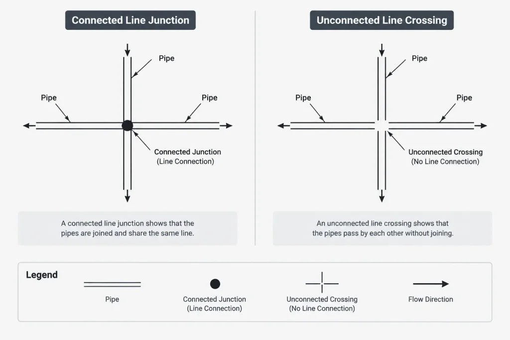 P&ID Line Crossings and Connections: How to Avoid False Junctions in CAD piping engineering illustration