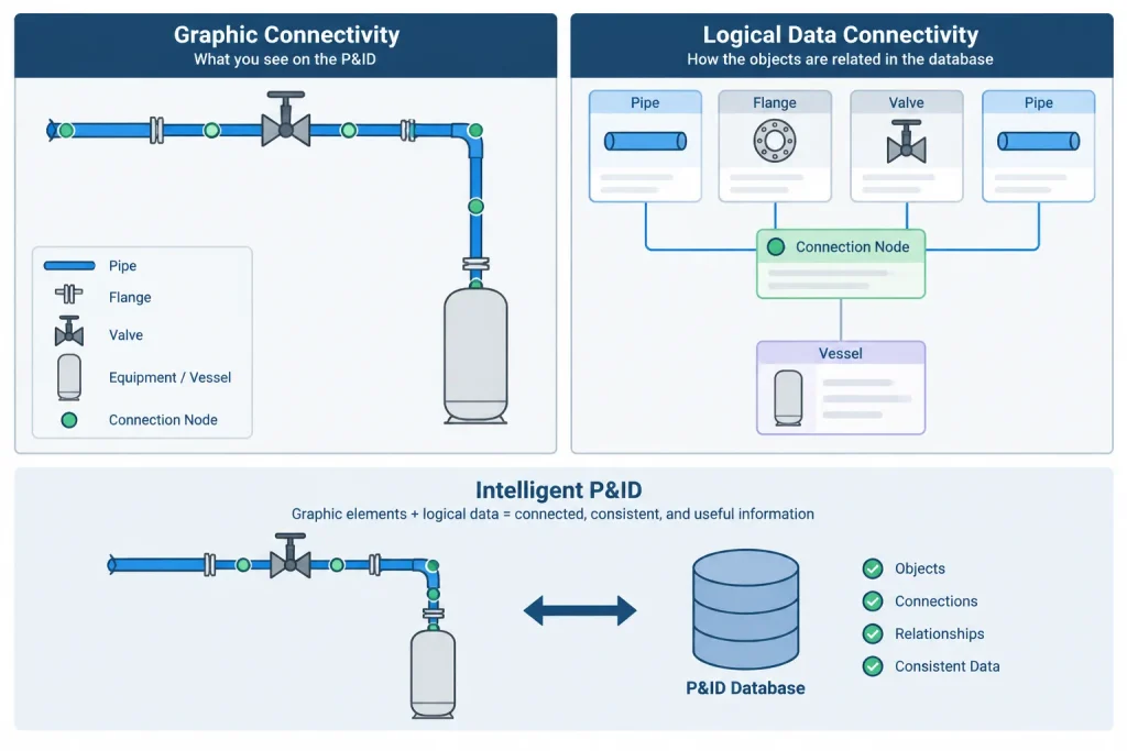 P&ID Line Crossings and Connections: How to Avoid False Junctions in CAD piping engineering illustration