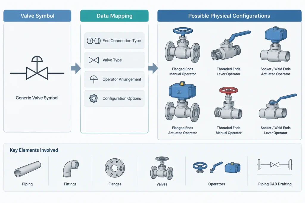 P&ID Symbols vs. 3D Piping Models: Why Functional Diagrams and Physical Geometry Differ piping engineering illustration