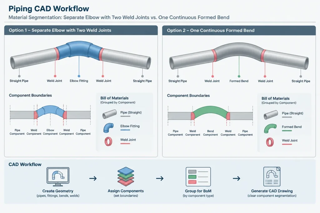 Pipe Bends vs. Elbows in CAD: Geometry, Fabrication, and Documentation piping engineering illustration
