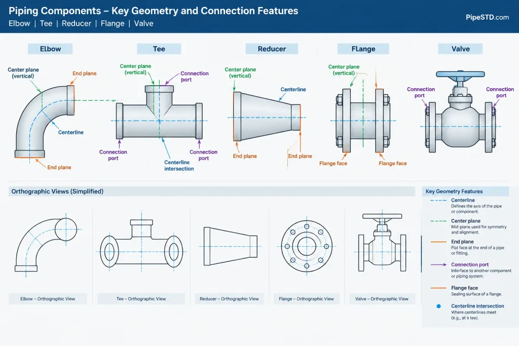 Pipe Fitting Takeoff in CAD: From Centerline Dimensions to Pipe Cut Length piping engineering illustration