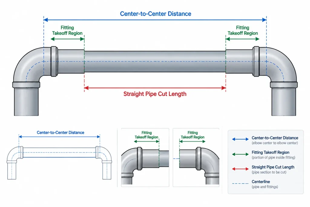 Pipe Length Terminology: Stock Length, Cut Length, Developed Length, and Spool Overall Length piping engineering illustration