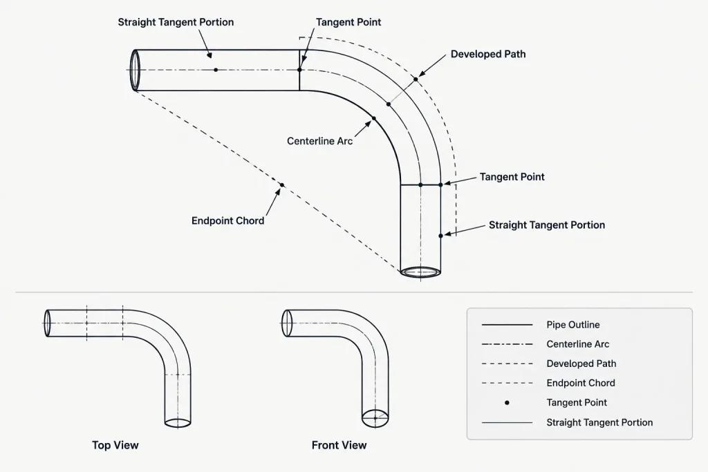 Pipe Length Terminology: Stock Length, Cut Length, Developed Length, and Spool Overall Length piping engineering illustration