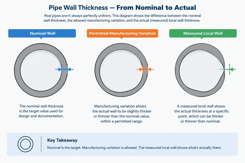 Pipe Mill Tolerance in Design and CAD: Nominal Wall, Minimum Wall, and Model Geometry piping engineering illustration