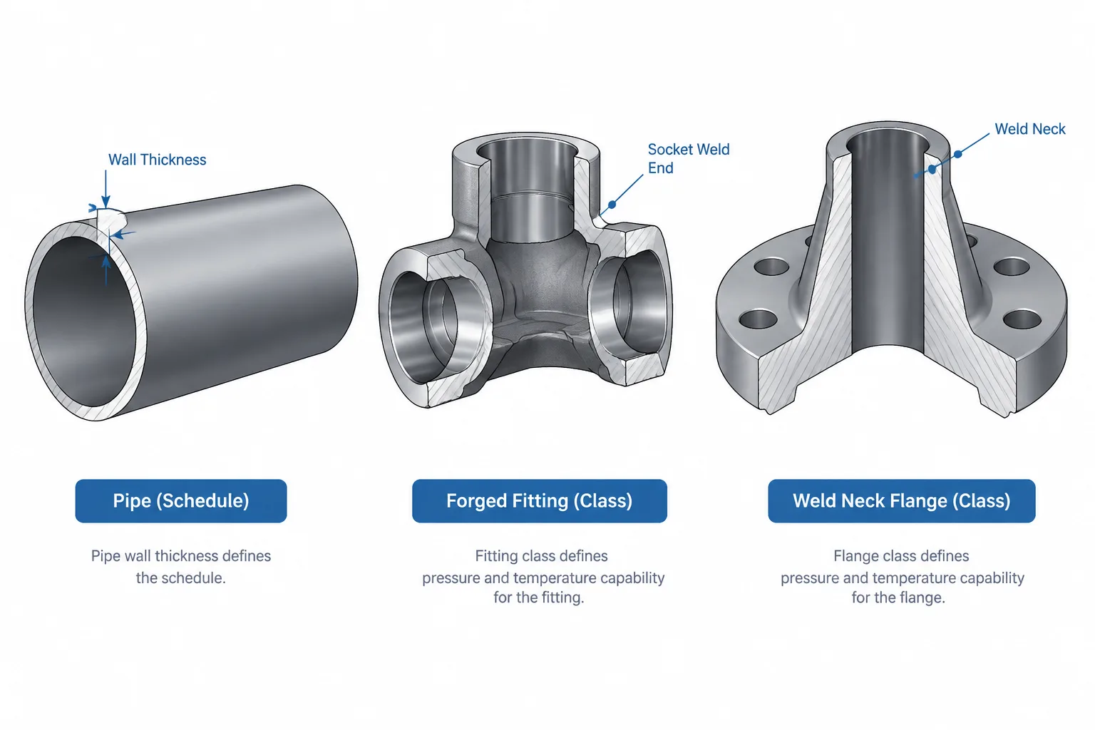 Pipe Schedule, Fitting Class, and Flange Class: Why the Designations Are Not Interchangeable