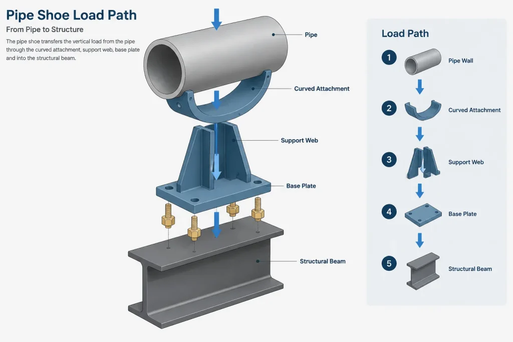 Pipe Shoes, Saddles, and Wear Pads in CAD: Geometry, Load Path, and Documentation piping engineering illustration