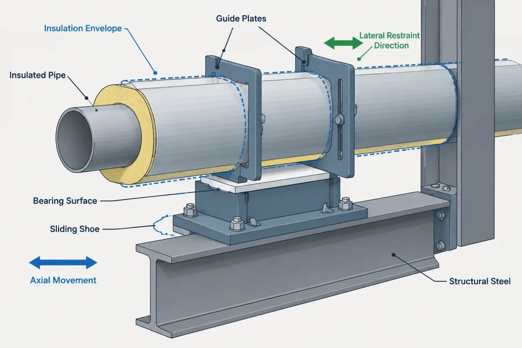 Pipe Shoes, Saddles, and Wear Pads in CAD: Geometry, Load Path, and Documentation piping engineering illustration