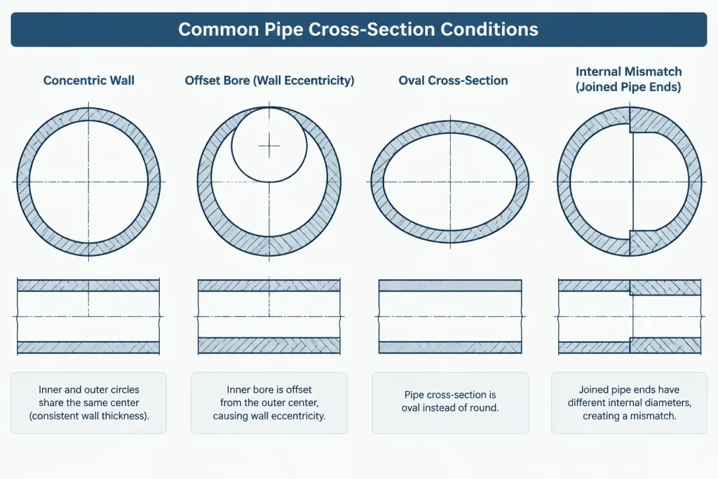Pipe Wall Eccentricity and Concentricity: Why the Bore May Not Match the OD Centerline piping engineering illustration