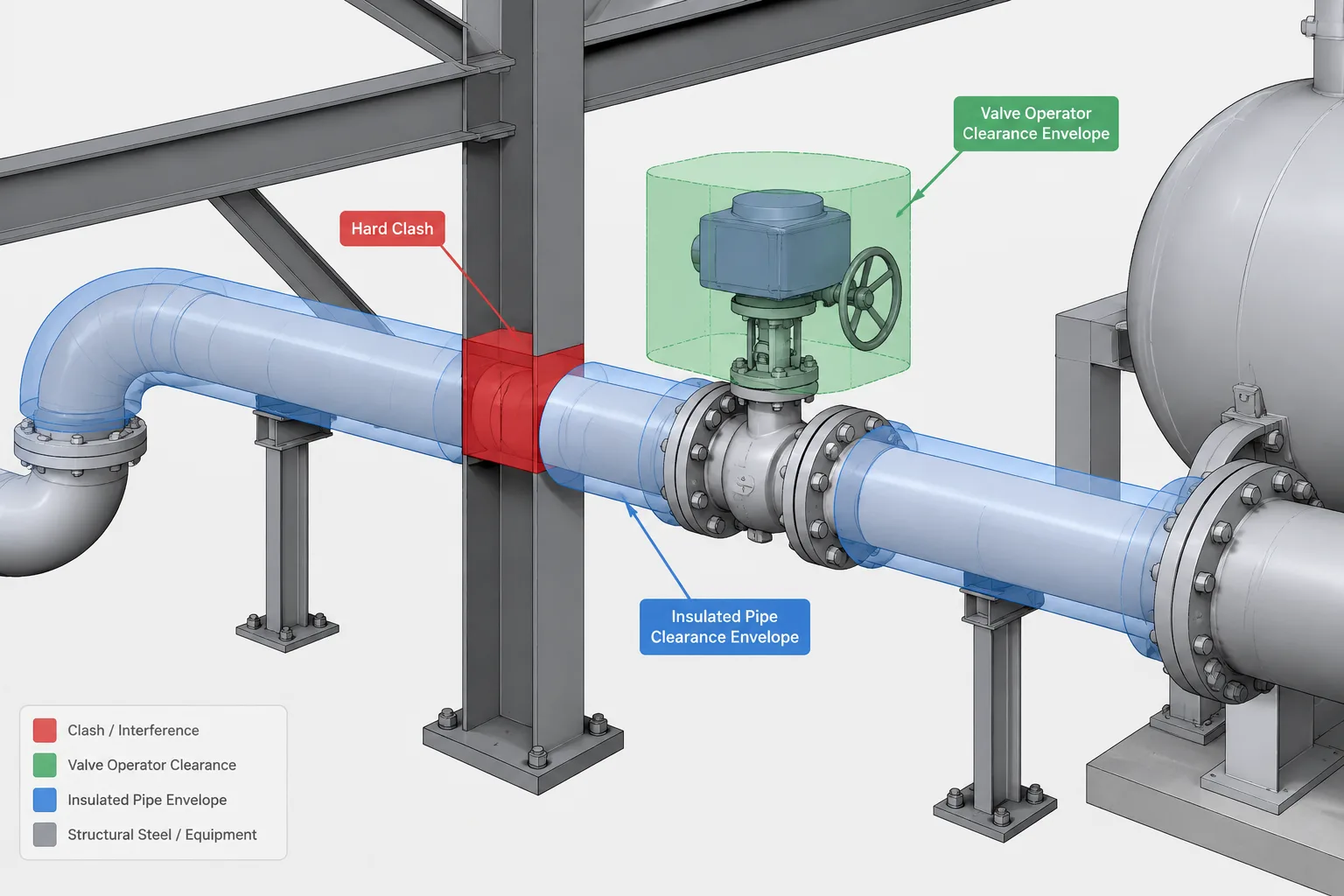 Piping CAD Clash Detection: Hard Clashes, Clearance Zones, and Review Workflow