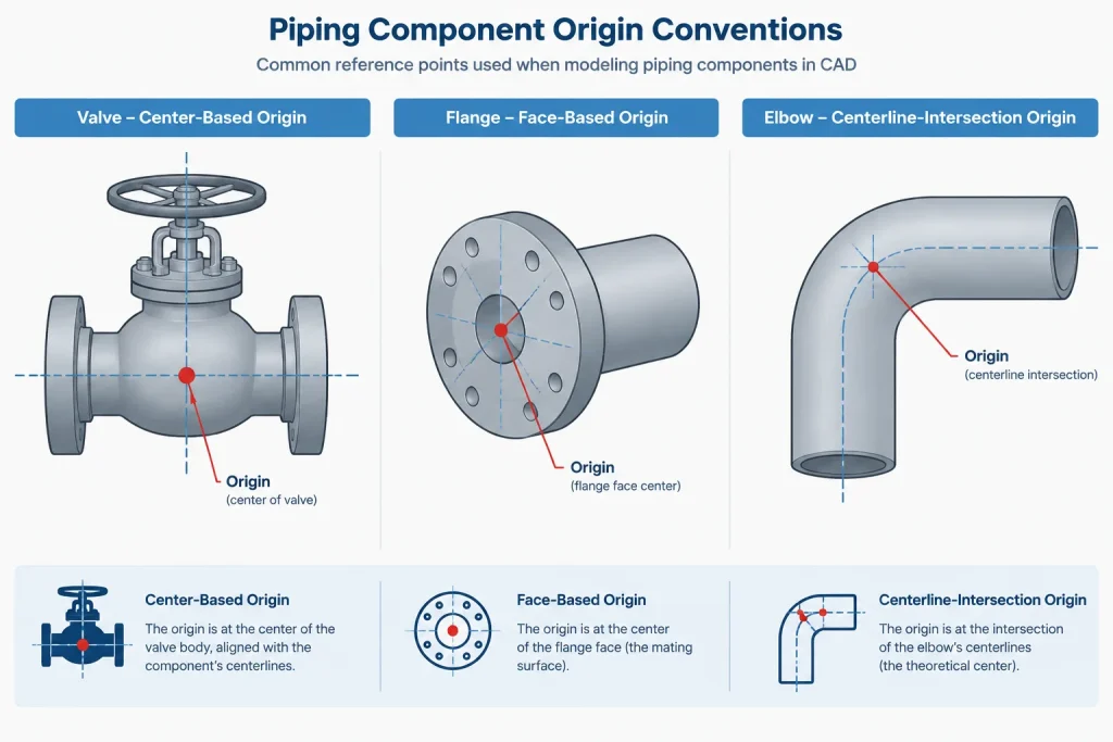 Piping CAD Connection Points: Origins, Ports, Centerlines, and Replacement Control piping engineering illustration