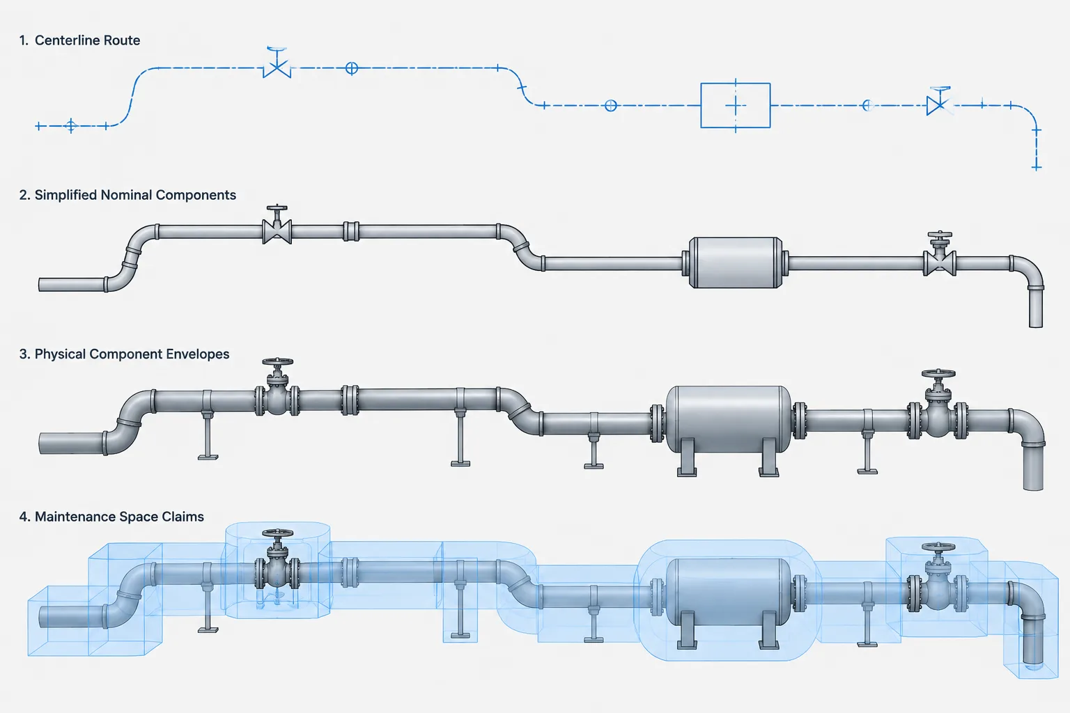 Piping CAD Level of Detail: Centerlines, Space Claims, and Fabrication Geometry