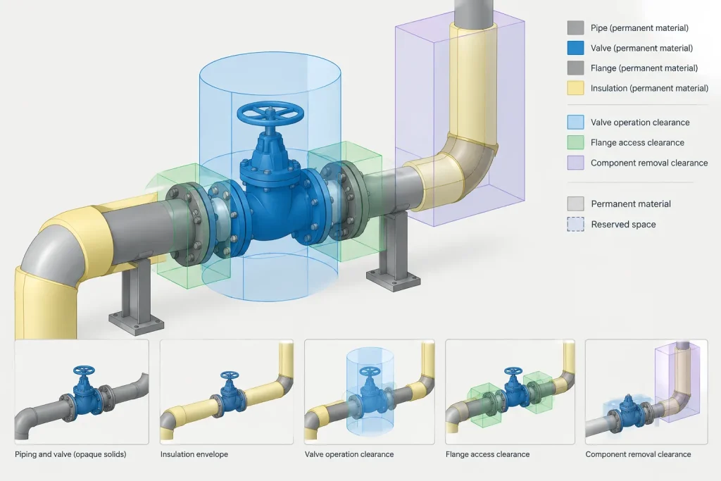 Piping CAD Level of Detail: Centerlines, Space Claims, and Fabrication Geometry piping engineering illustration