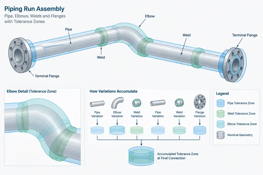 Piping CAD Precision vs. Fabrication Tolerance: Why an Exact Model Does Not Guarantee Fit piping engineering illustration