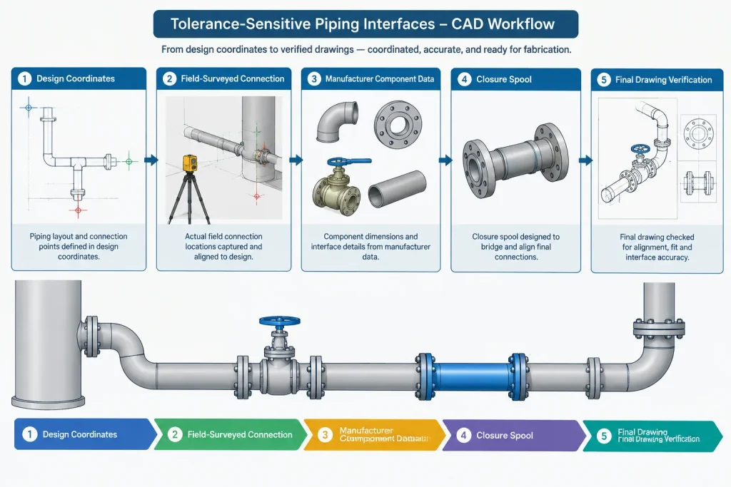 Piping CAD Precision vs. Fabrication Tolerance: Why an Exact Model Does Not Guarantee Fit piping engineering illustration