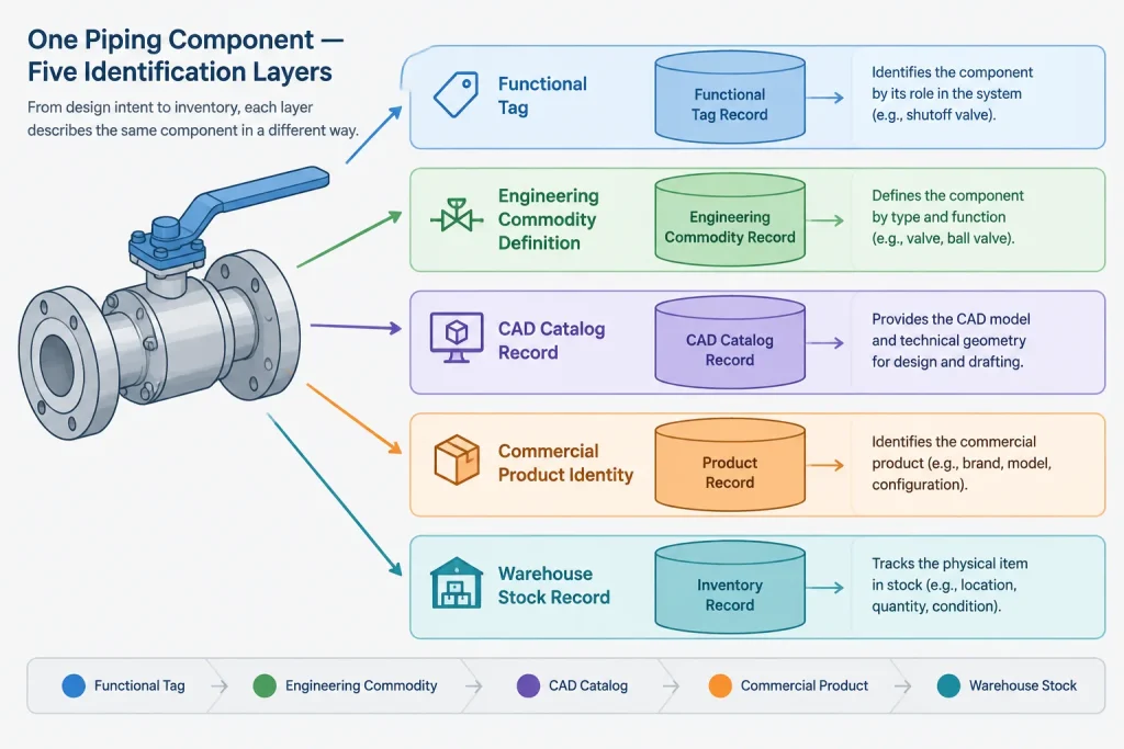 Piping Component Identification in CAD: Tags, Commodity Codes, Part Numbers, and Stock Codes piping engineering illustration