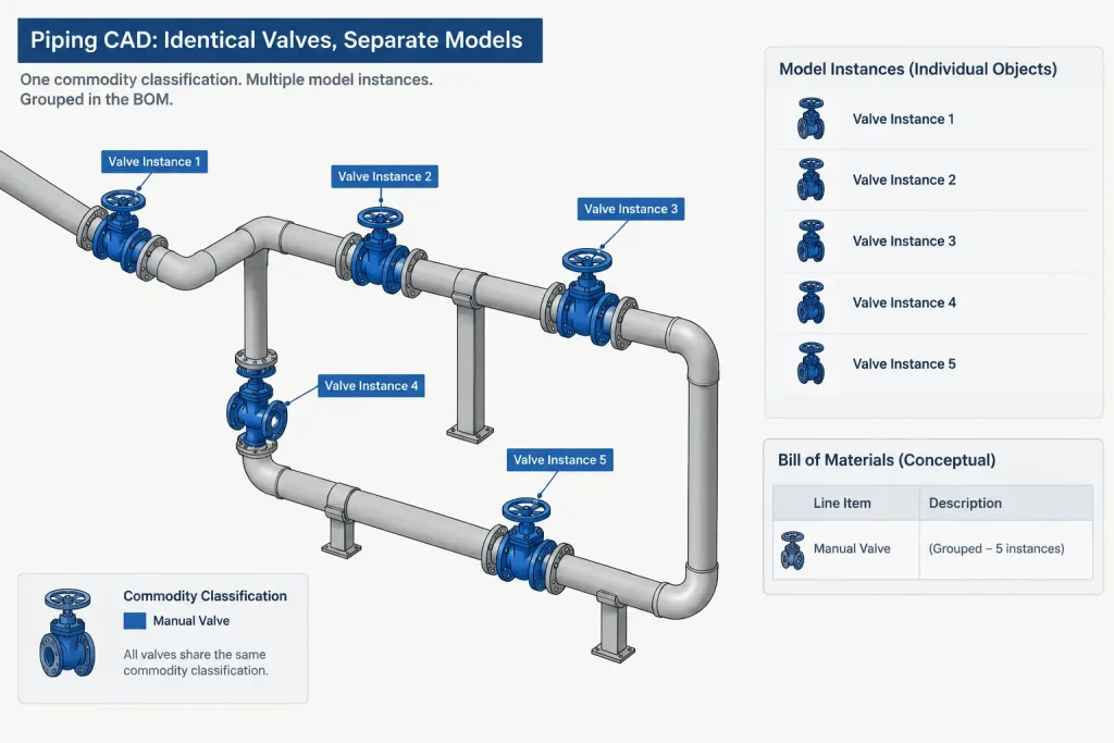 Piping Component Identification in CAD: Tags, Commodity Codes, Part Numbers, and Stock Codes piping engineering illustration