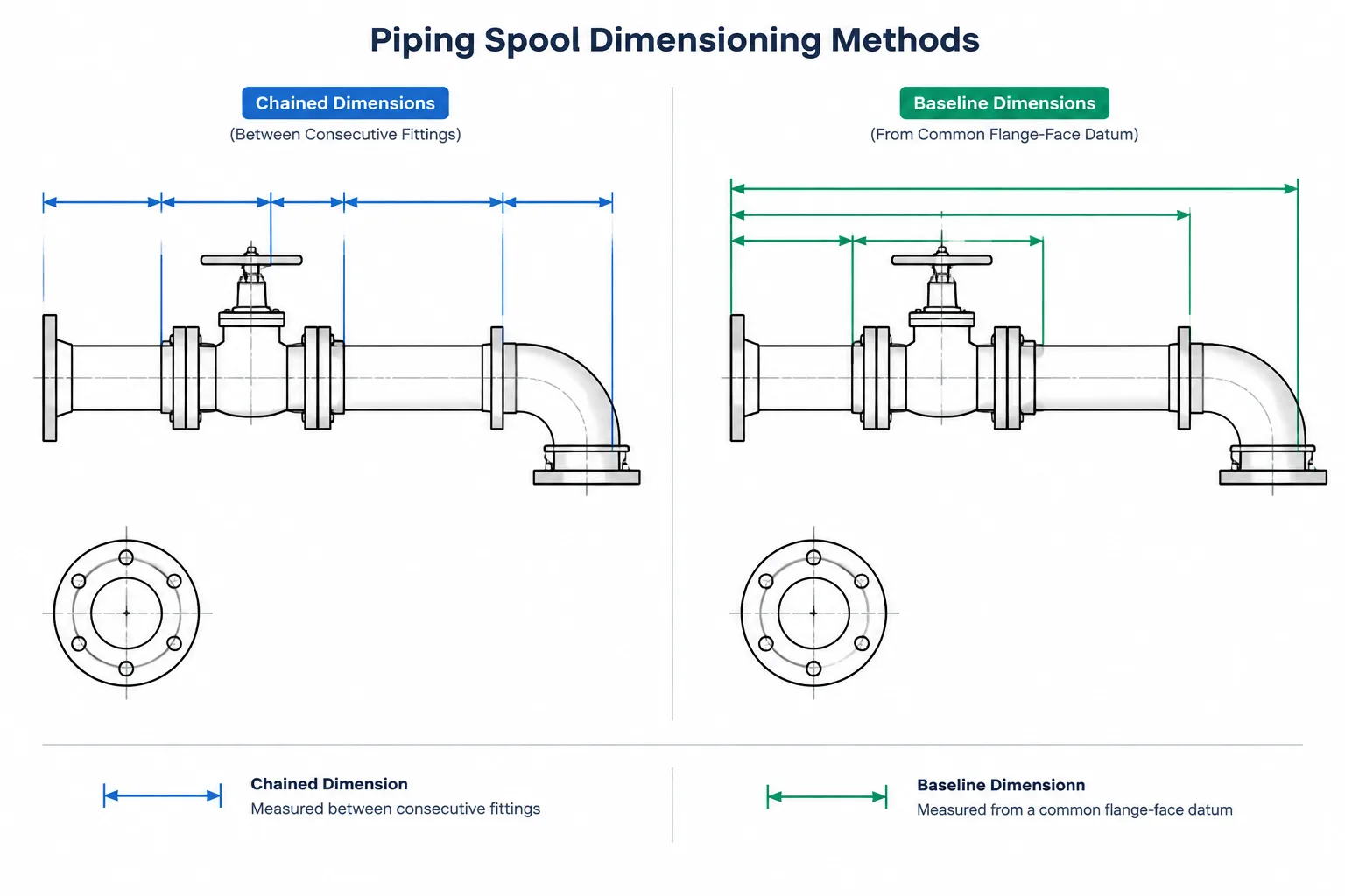 Piping Dimension Chains vs. Baseline Dimensions in CAD: Controlling Fit-Up and Accumulated Variation
