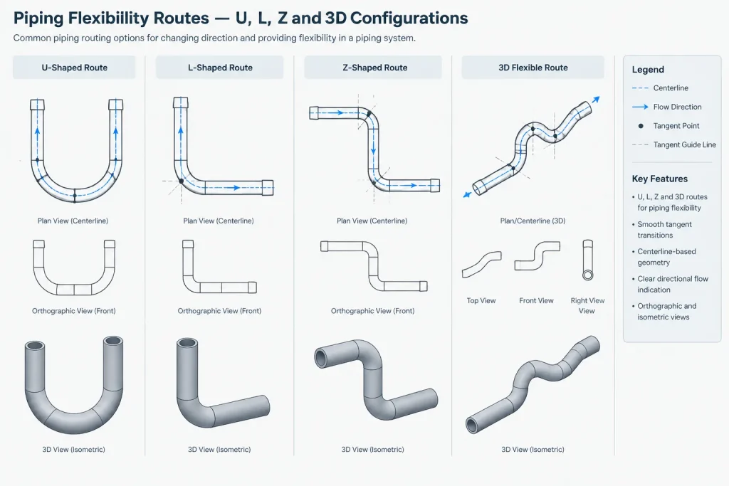 Piping Expansion Loops in CAD: Geometry, Anchors, Guides, and Movement Checks piping engineering illustration