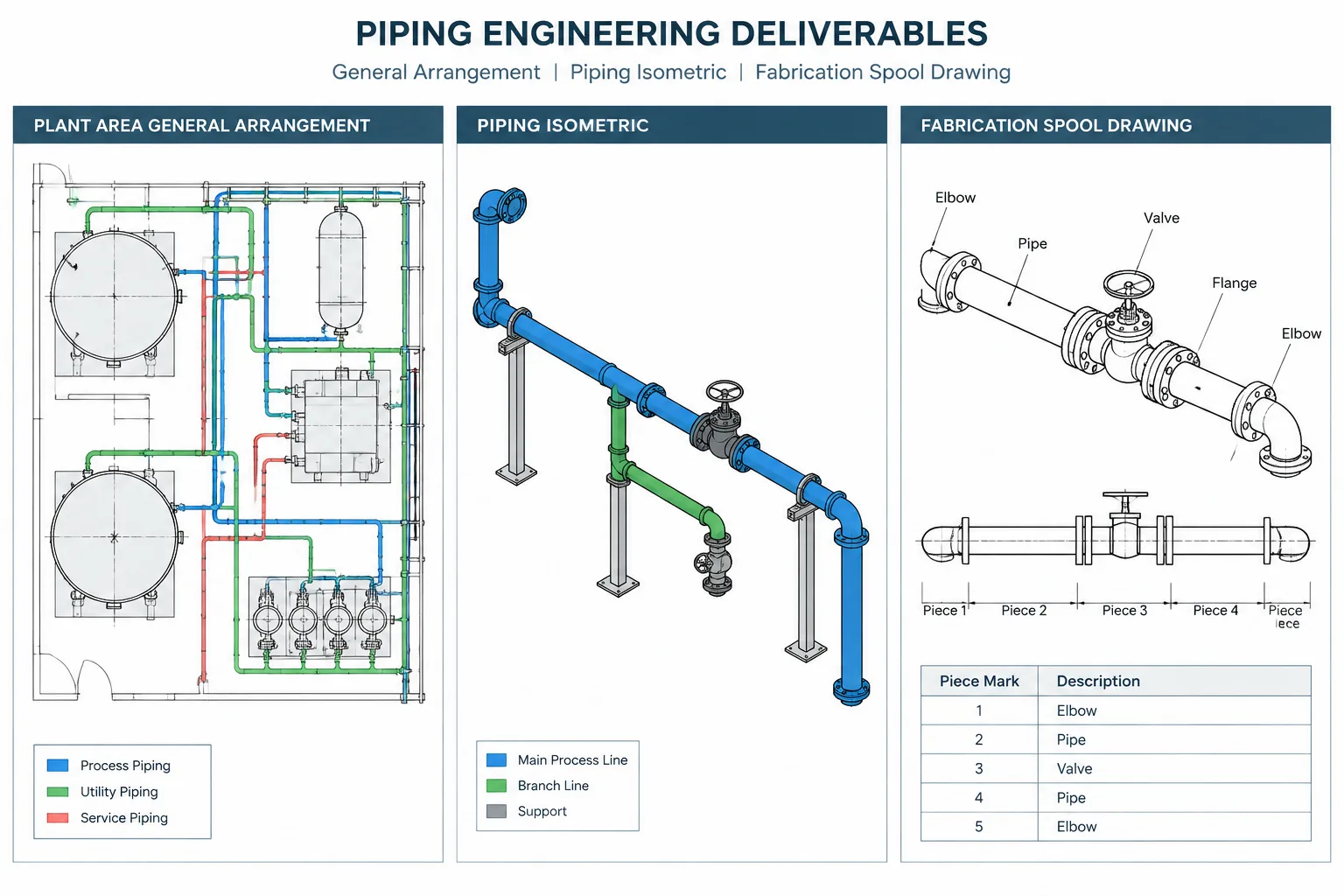 Piping General Arrangement Drawings vs. Isometrics vs. Spool Drawings