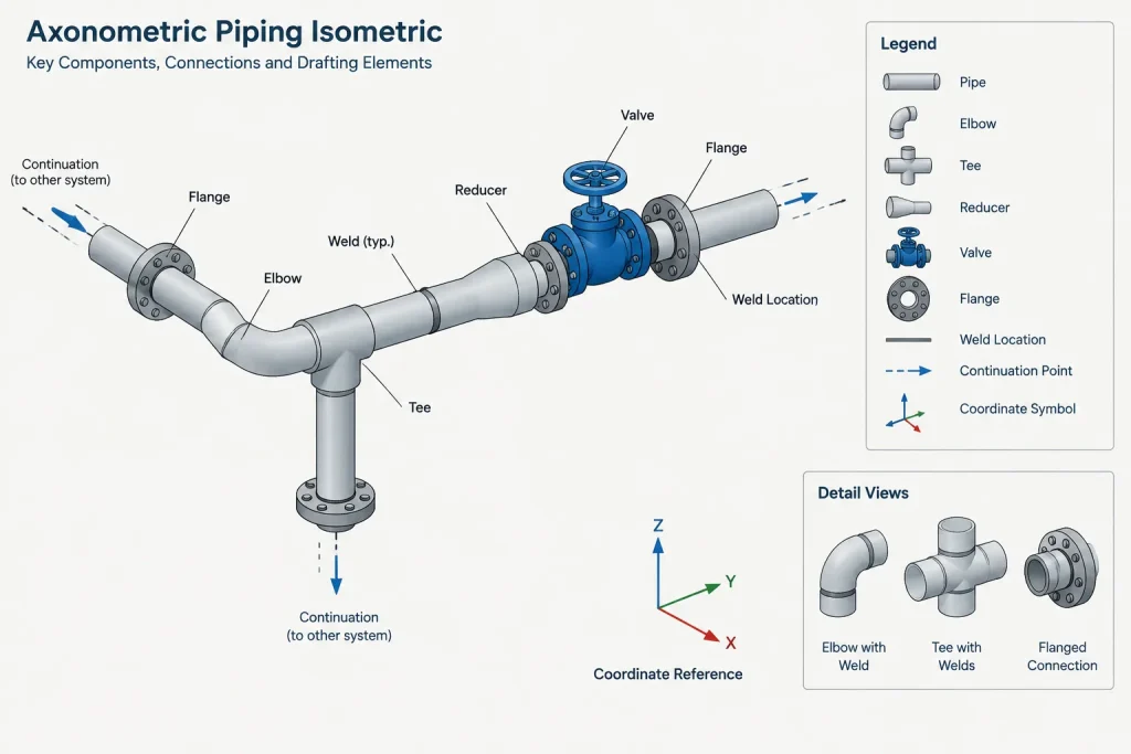 Piping General Arrangement Drawings vs. Isometrics vs. Spool Drawings piping engineering illustration