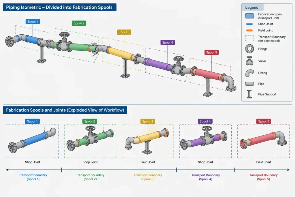 Piping General Arrangement Drawings vs. Isometrics vs. Spool Drawings piping engineering illustration