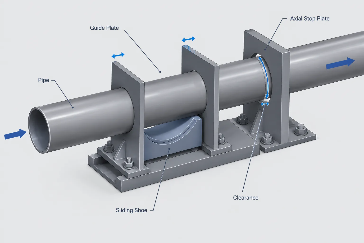 Piping Guide Gaps and Line Stops in CAD: Direction, Clearance, and Movement Control