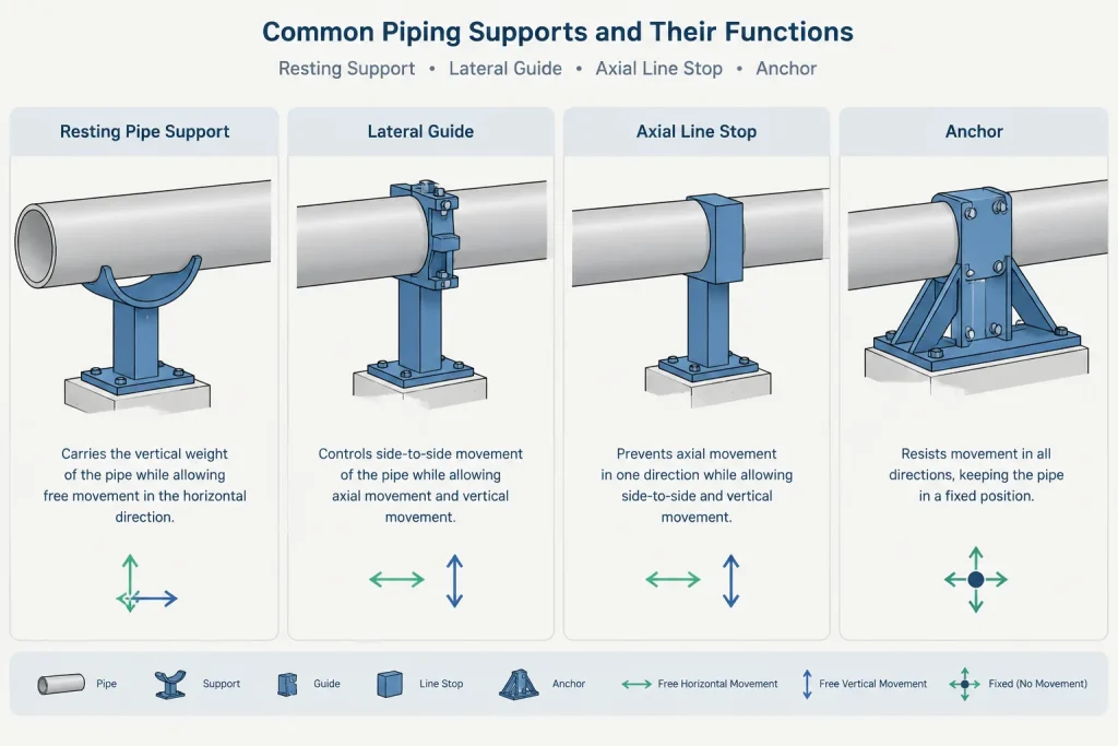 Piping Guide Gaps and Line Stops in CAD: Direction, Clearance, and Movement Control piping engineering illustration
