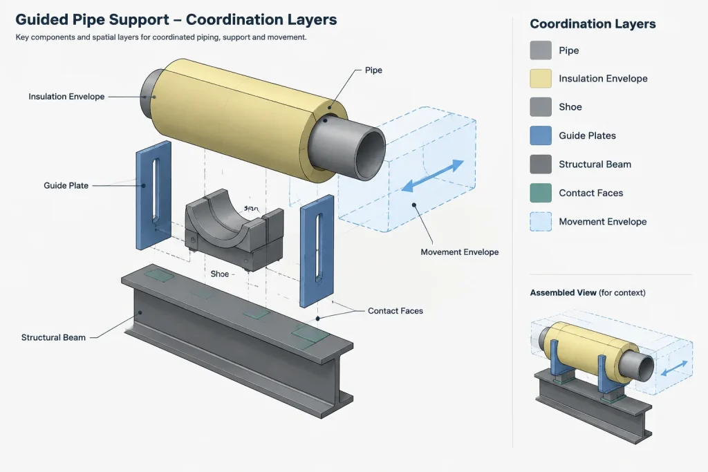 Piping Guide Gaps and Line Stops in CAD: Direction, Clearance, and Movement Control piping engineering illustration