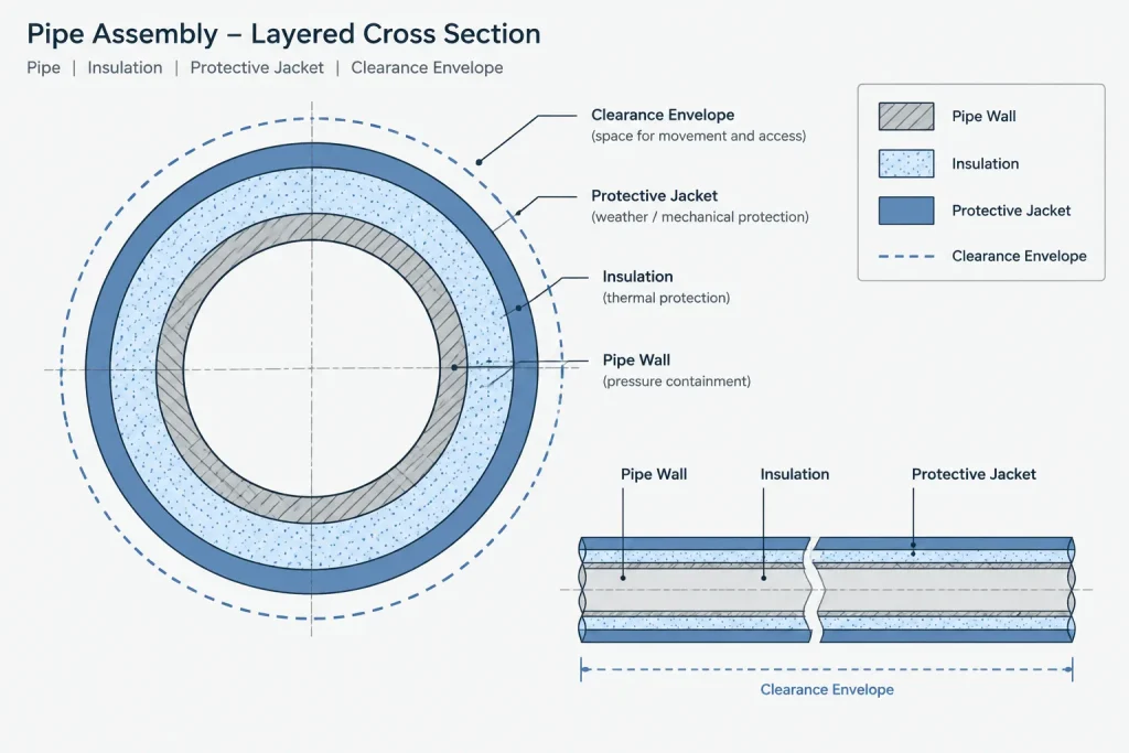 Piping Insulation in CAD: Thickness, Jacketing, Clearance, and Removable Covers piping engineering illustration