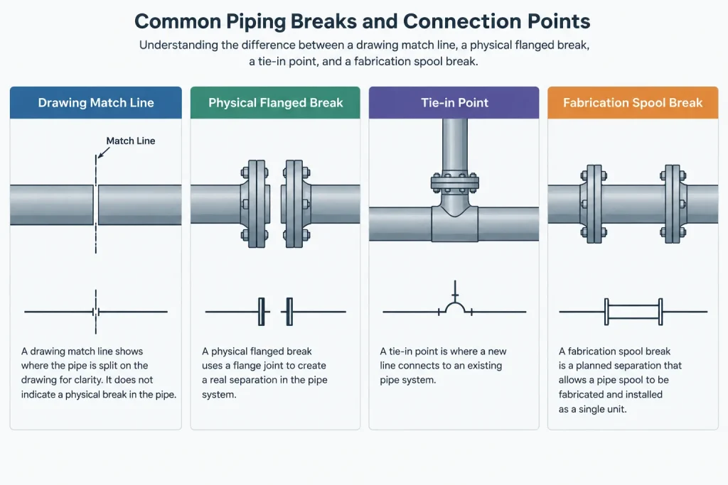 Piping Match Lines and Continuation References in CAD Drawings piping engineering illustration